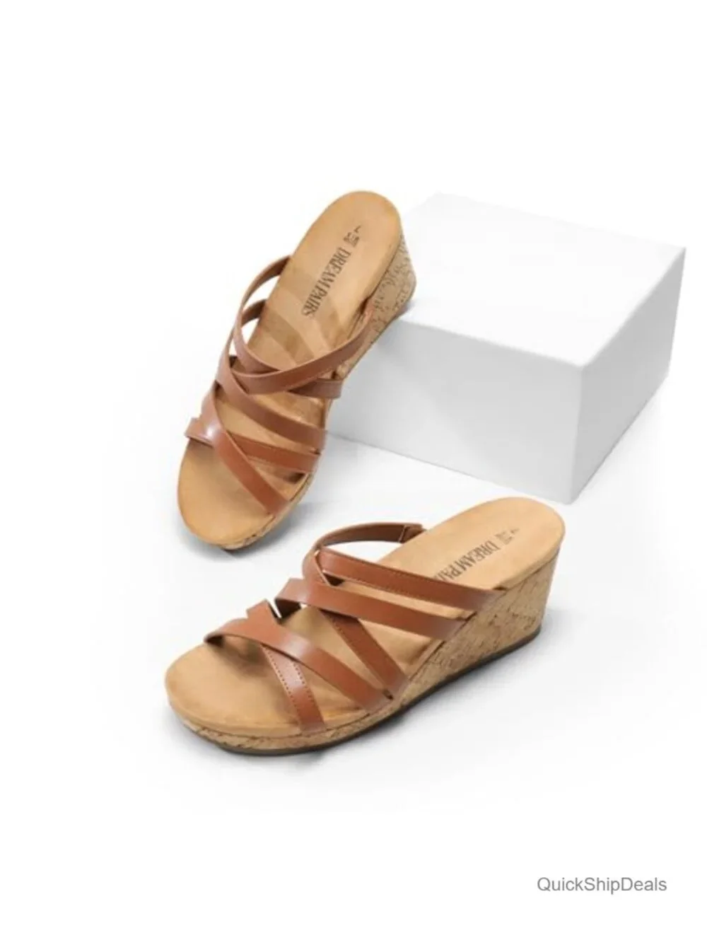 Wedge Sandals for Women, Comfort Cork Strappy Platform Slides, EVA Insole